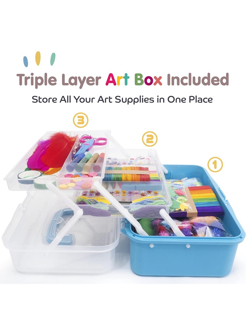 Capstro Kids DIY Arts & Crafts Supplies Kit – 1000+ Pcs Blue Craft Materials Box with Pom Poms, Felt Shapes & Twist Sticks | Creative Art Set for Hands-On Craft Play - Image 2